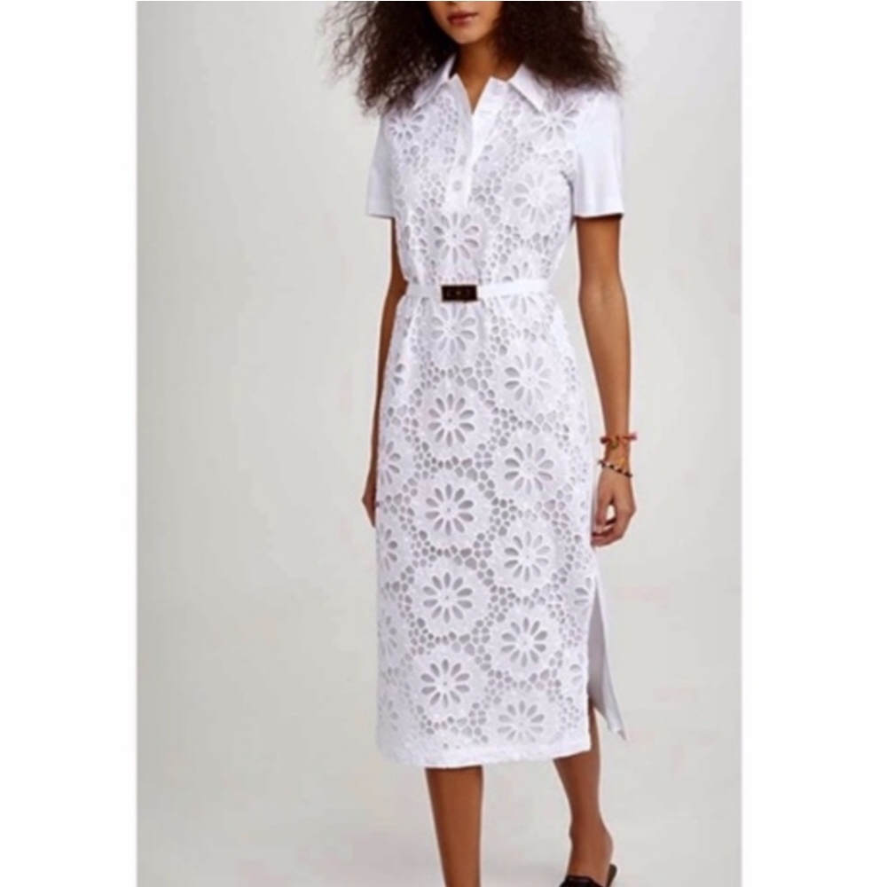 Tory Burch White Eyelet Lace Polo Dress Size S